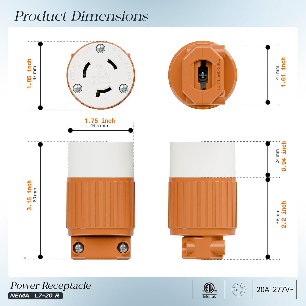 Enchufe L7-20R 20A 277V conector CA hembra grado industrial