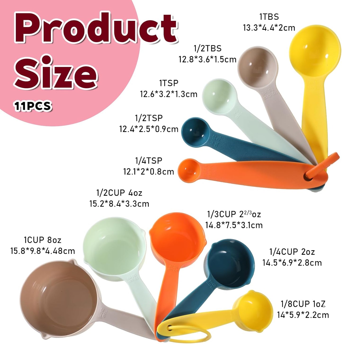 Juego de 10 tazas y cucharas medidoras de plástico multicolor