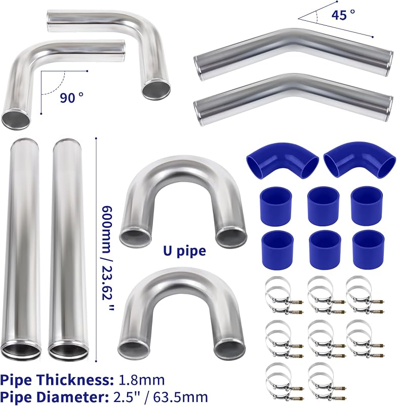 Set 8 Tubos Aluminio 2.5" 600mm Kit 16 Abrazaderas