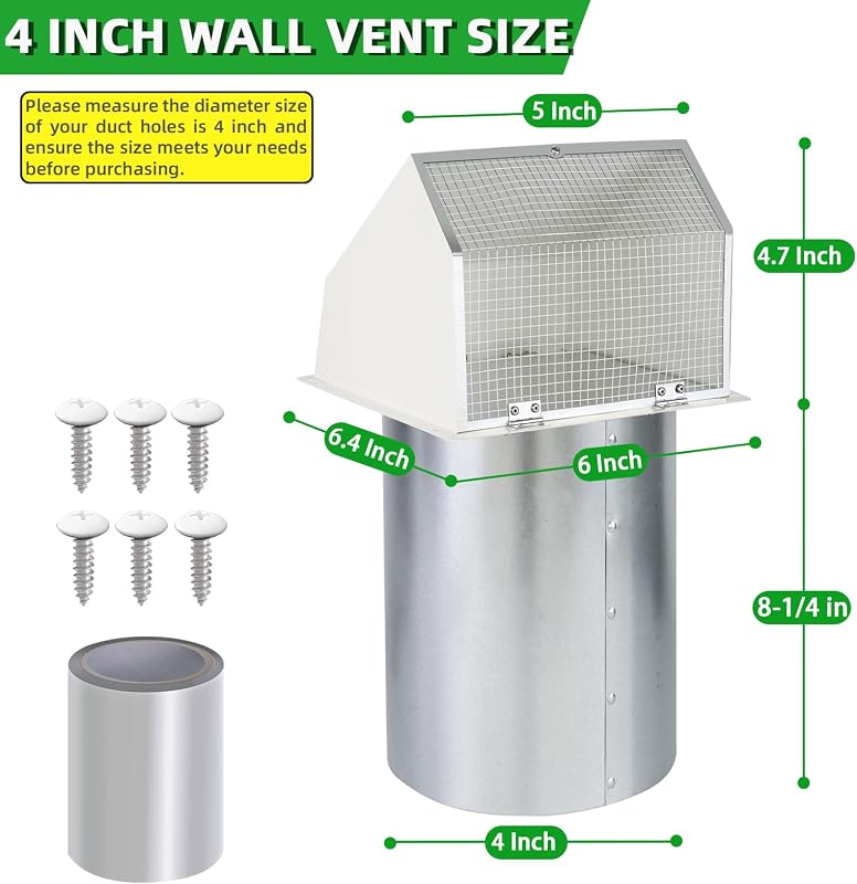 Cubierta ventilación secadora 4pulg pared con pantalla