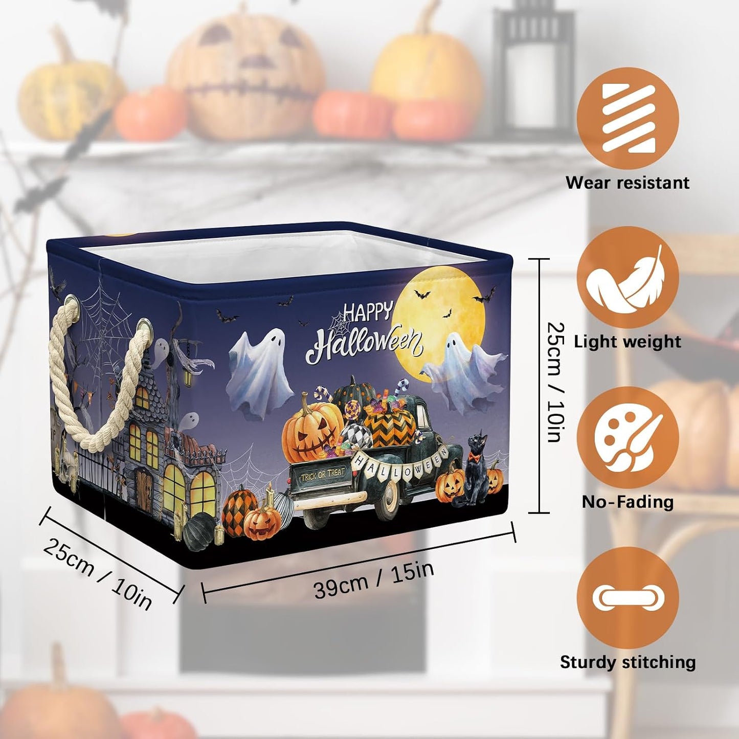 Cesta Halloween plegable color morado 15x10x10pulg