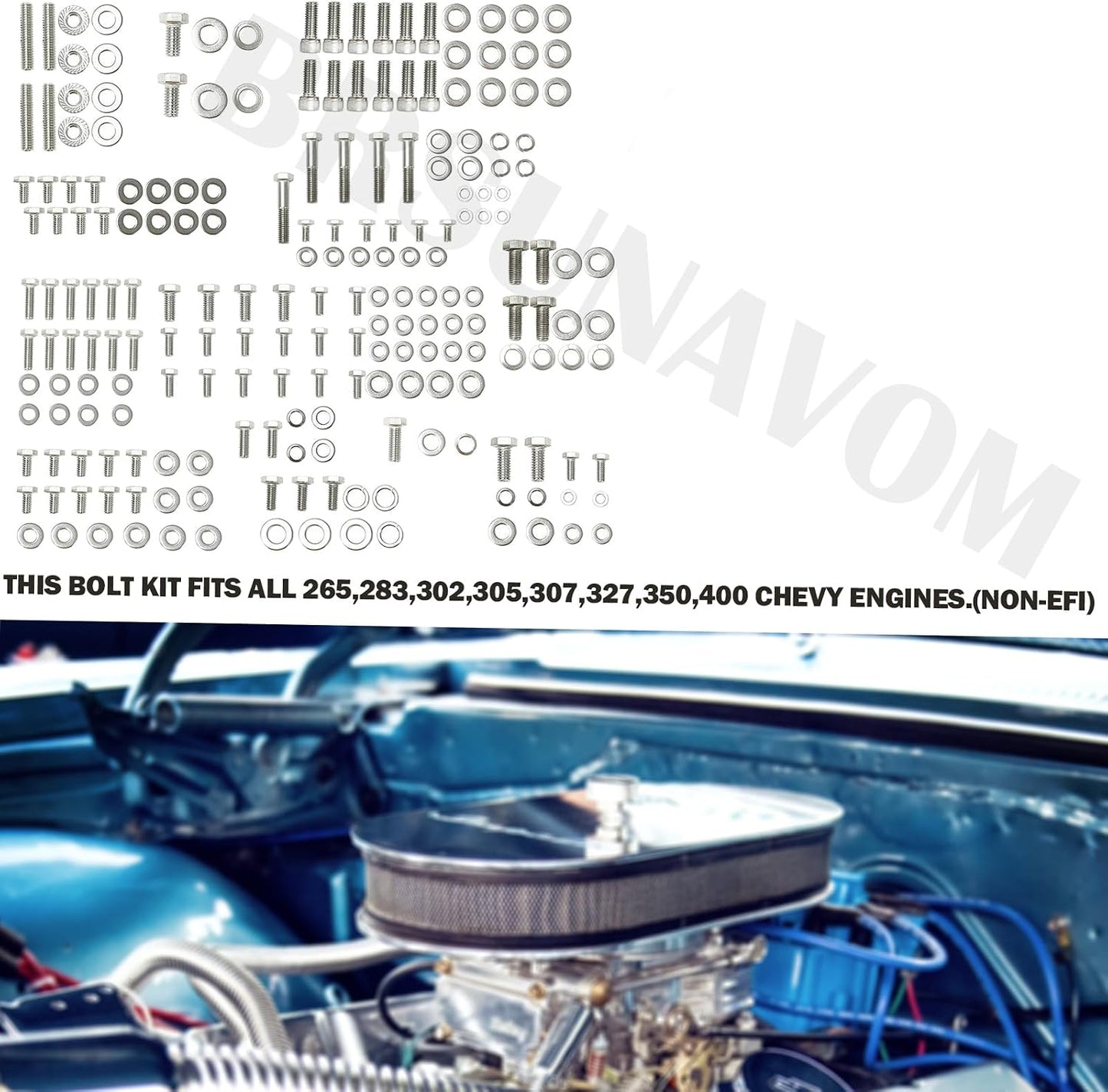 Kit pernos hex motor Chevy SBC acero inox 211 pzas