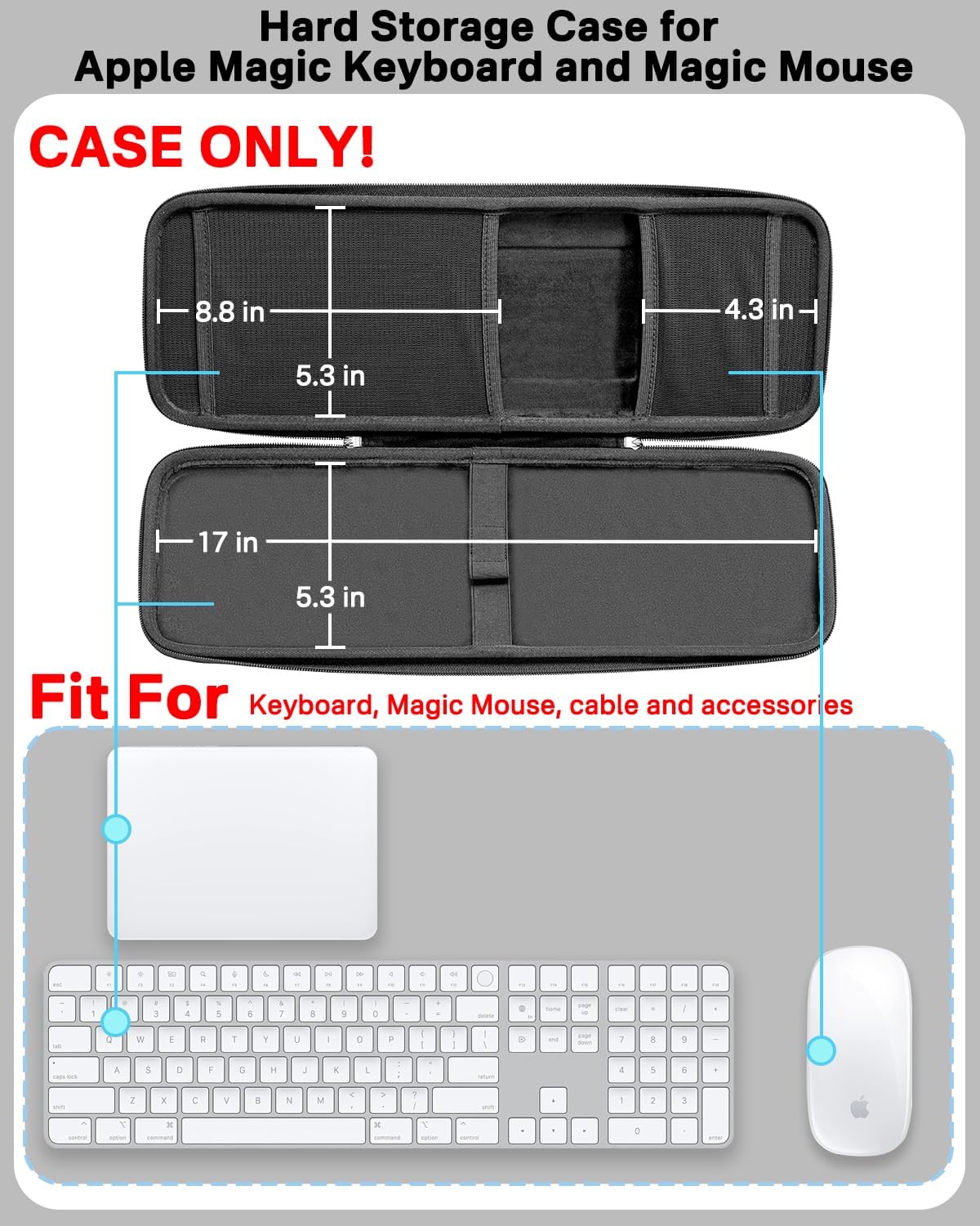 Funda rígida almacenamiento para Magic Keyboard y Mouse negro