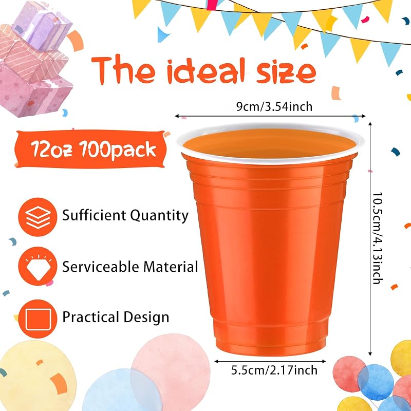 100 Vasos Plástico 12oz Color Naranja para Fiesta
