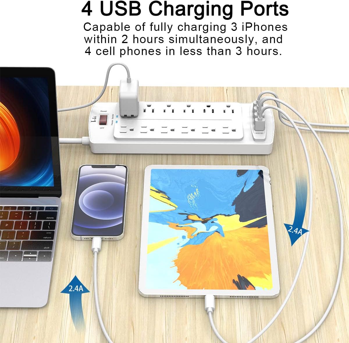 Protector sobretensiones 12 salidas 4 USB 10ft blanco