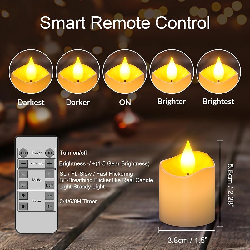 6 Velas LED Recargables Control Remoto 1.5x2.28pulg