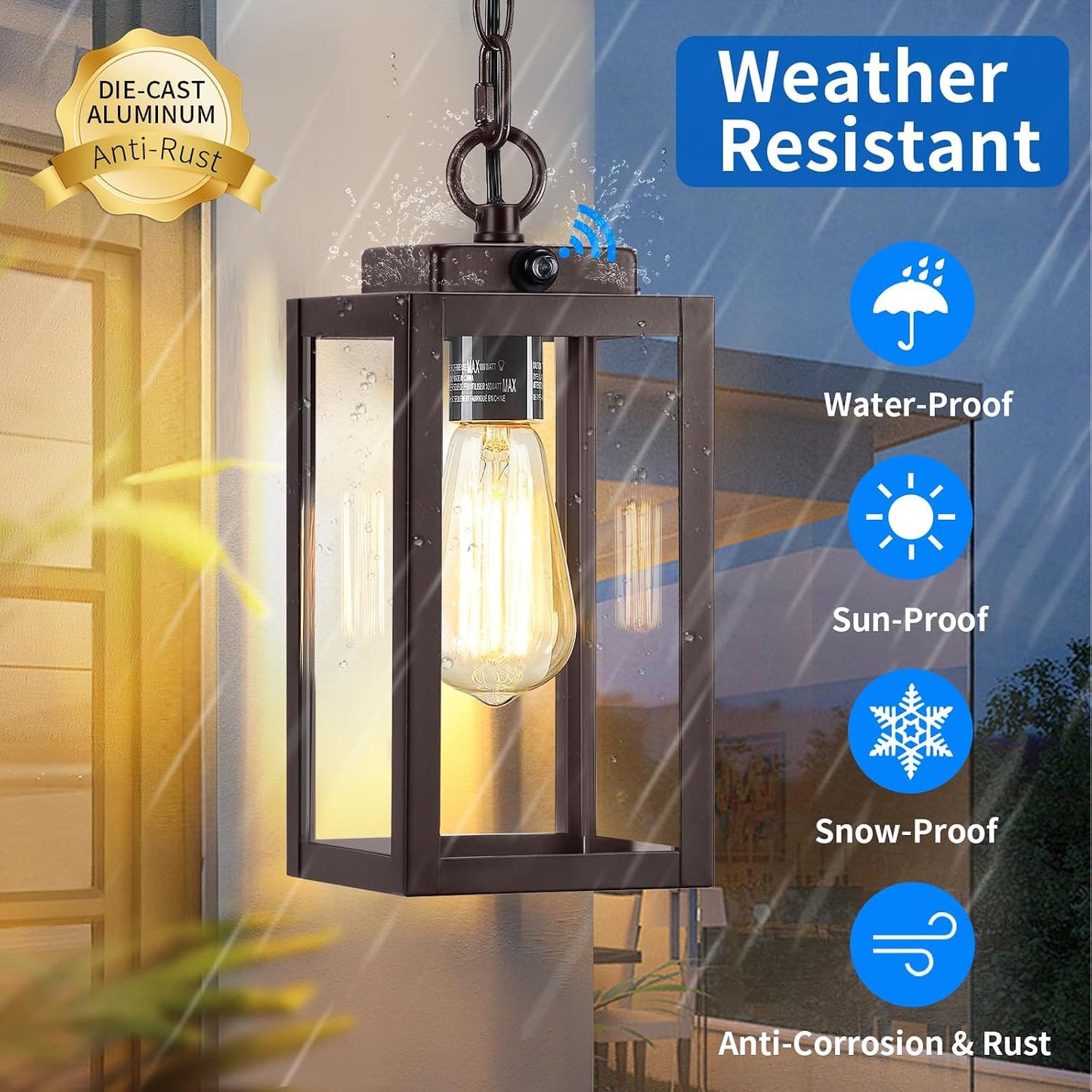 Lámpara colgante exterior 11" vidrio transparente marrón