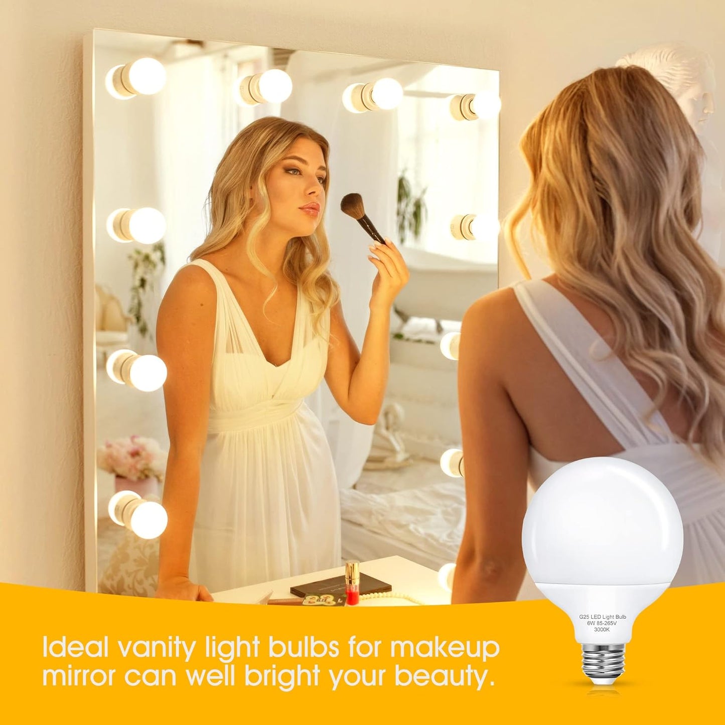 Bombilla LED G25 E26 3000K blanco suave para espejo