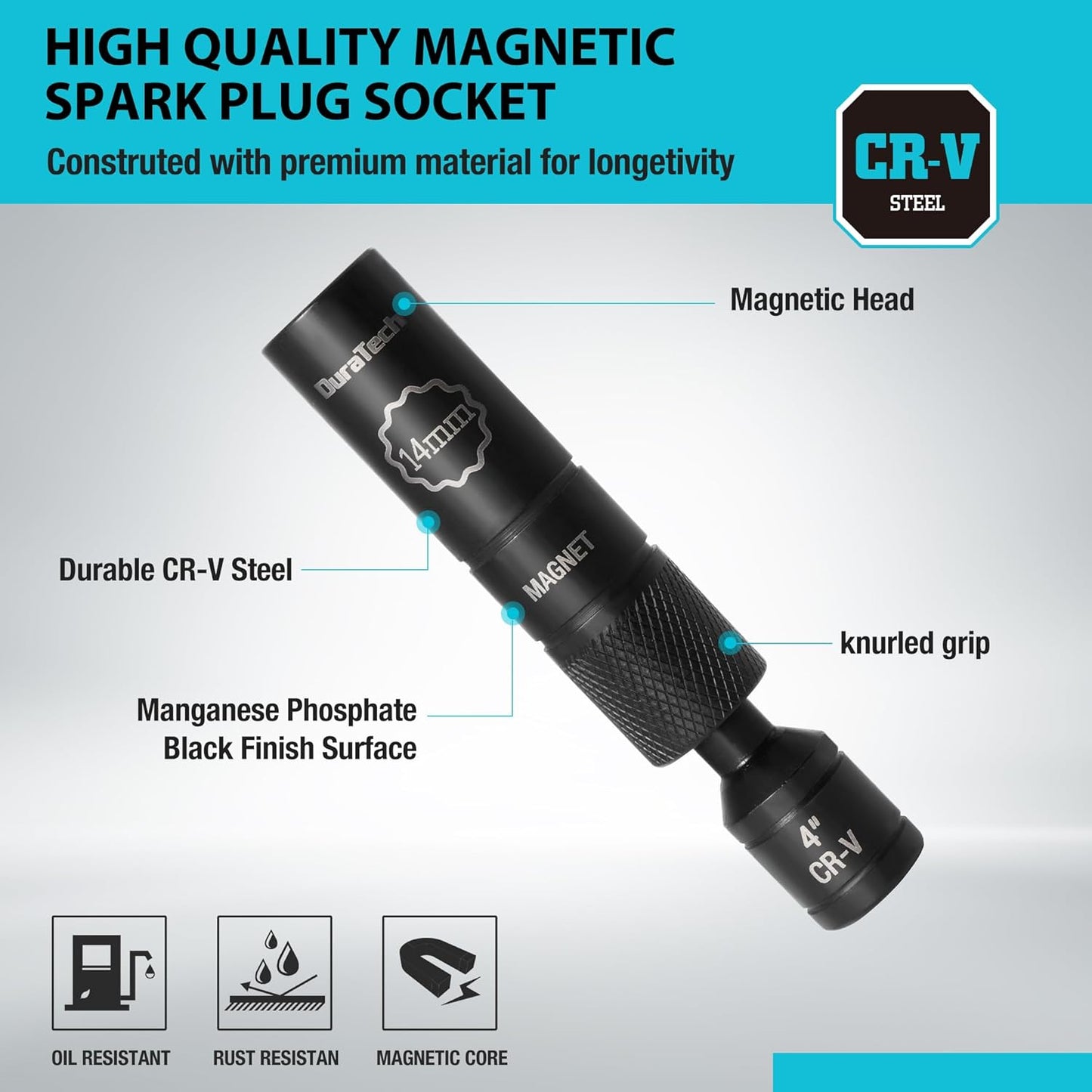 Enchufe magnético bujía 14mm 3/8" 12 puntos