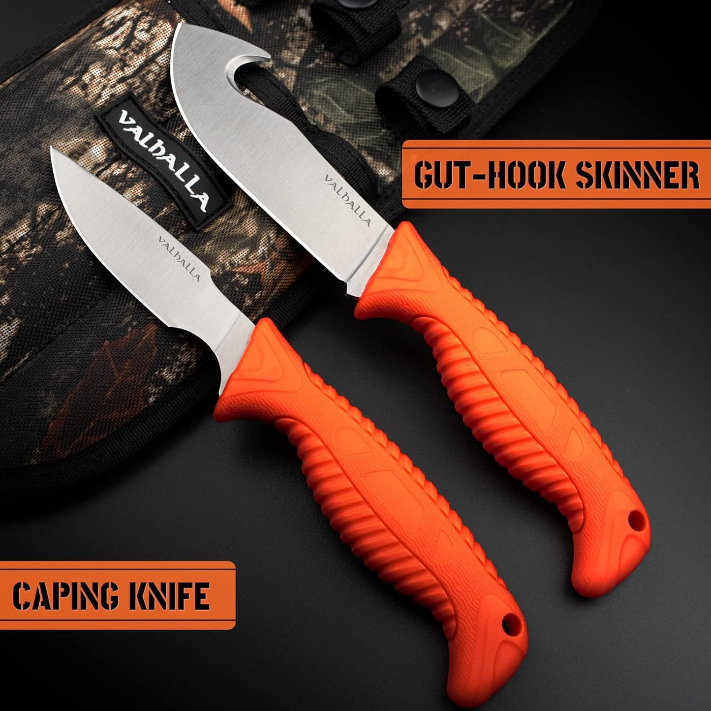 Set 4 cuchillos caza con sierra hueso afilador y funda