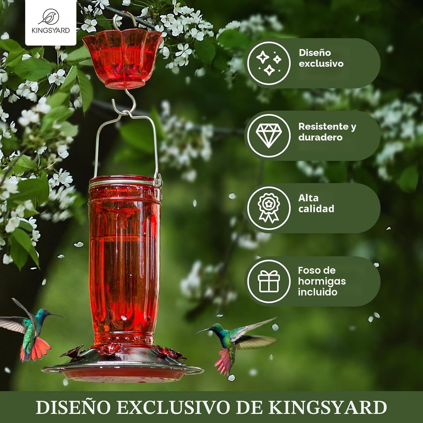 Comedero vidrio colibríes 6 puertos para jardín rojo