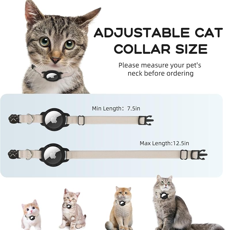 Collar elástico para gato con soporte Airtag y campana caqui