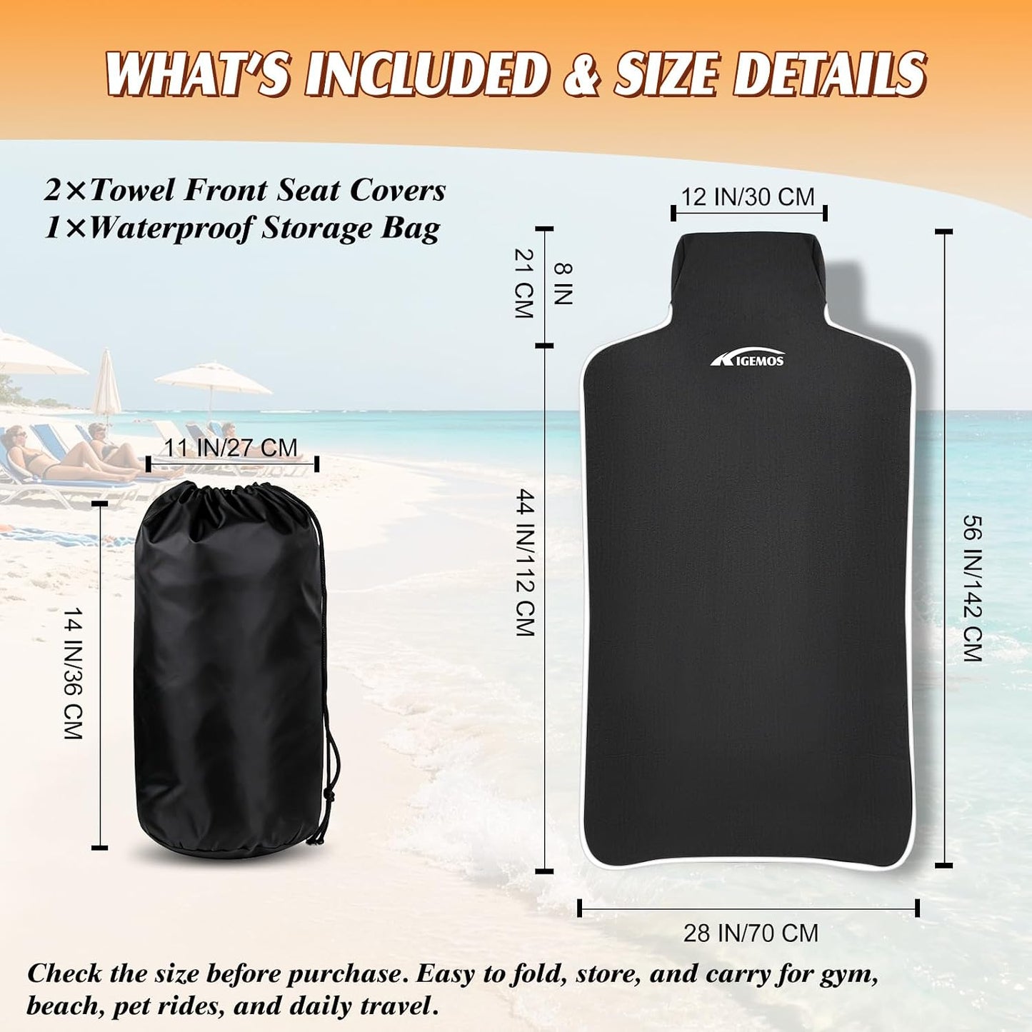 Funda toalla asiento auto impermeable microfibra doble capa