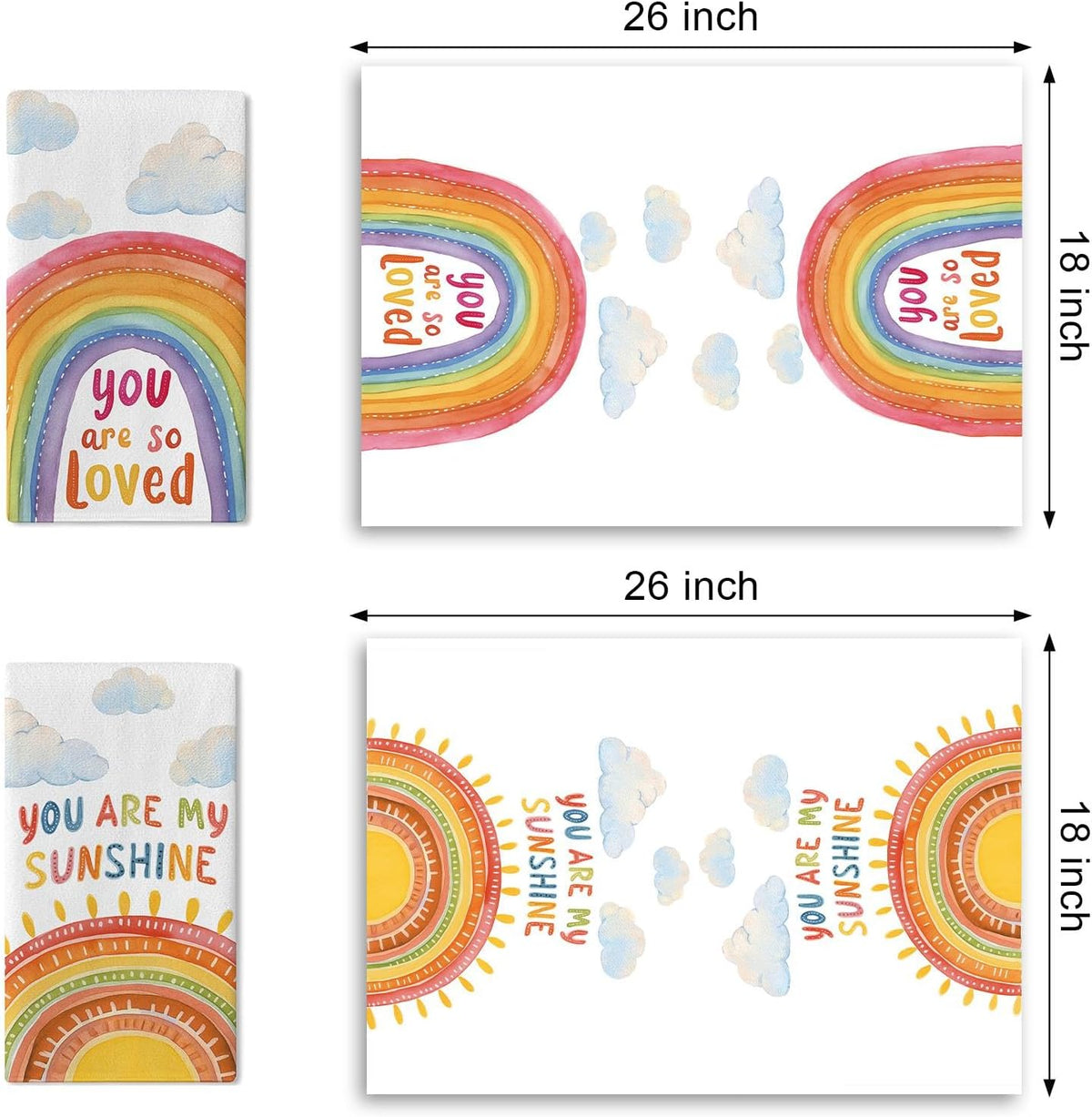 Paño de cocina para niños con diseño de arcoíris You Are My Sunshine