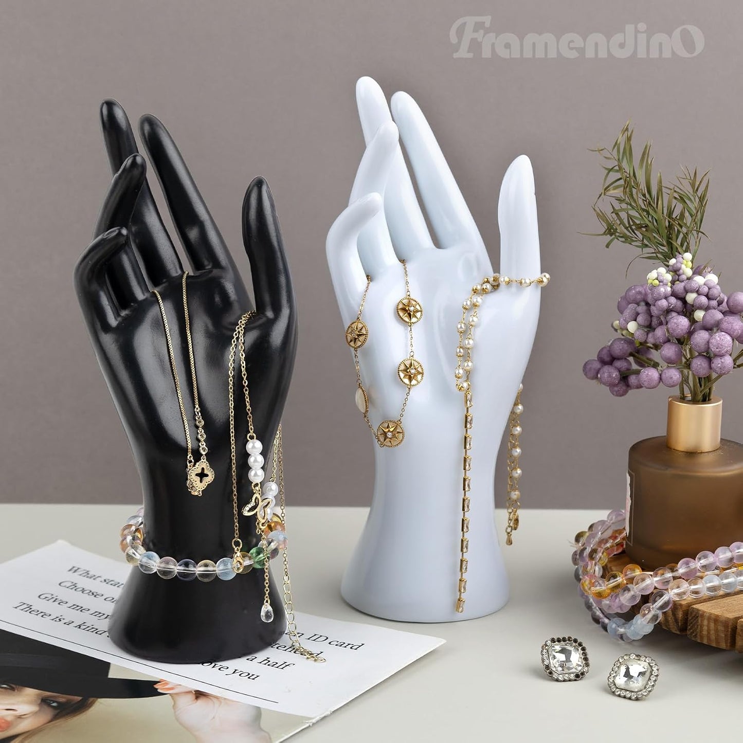 Soporte exhibición joyería plástico negro blanco 2uds