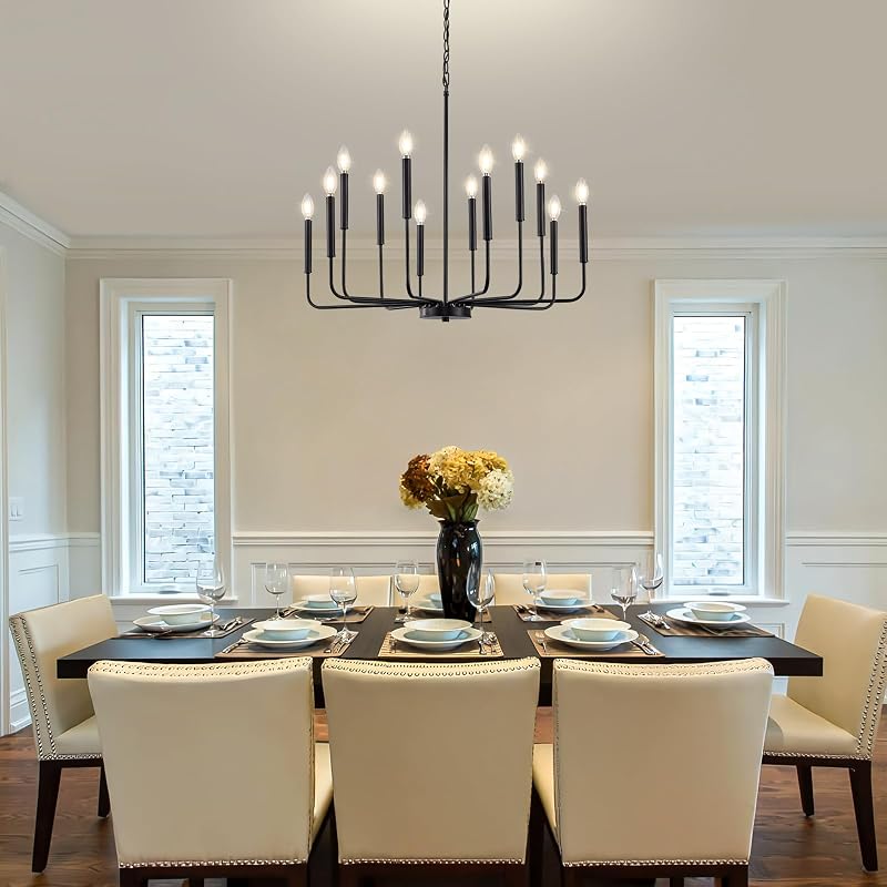Candelabro moderno negro 12 luces estilo granja