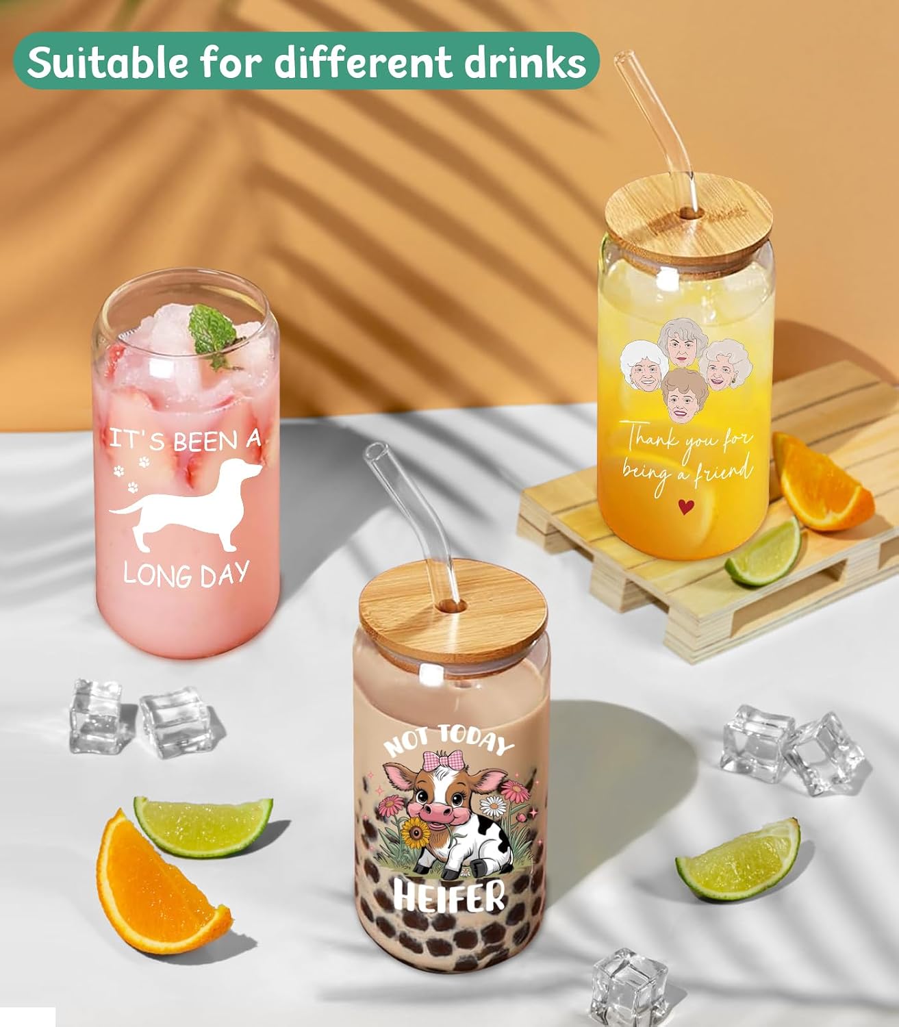 Taza vidrio con tapa y pajita decoración perro regalo navidad