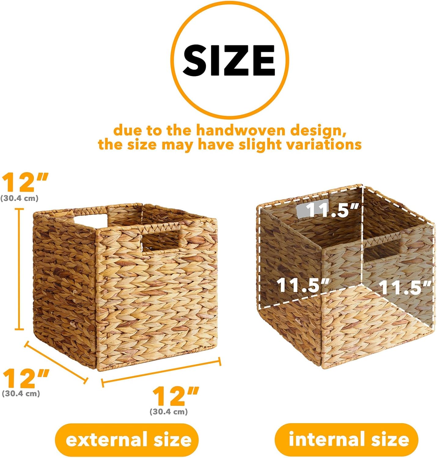 6 Cestas Mimbre Asas para Estantes 12x12x12