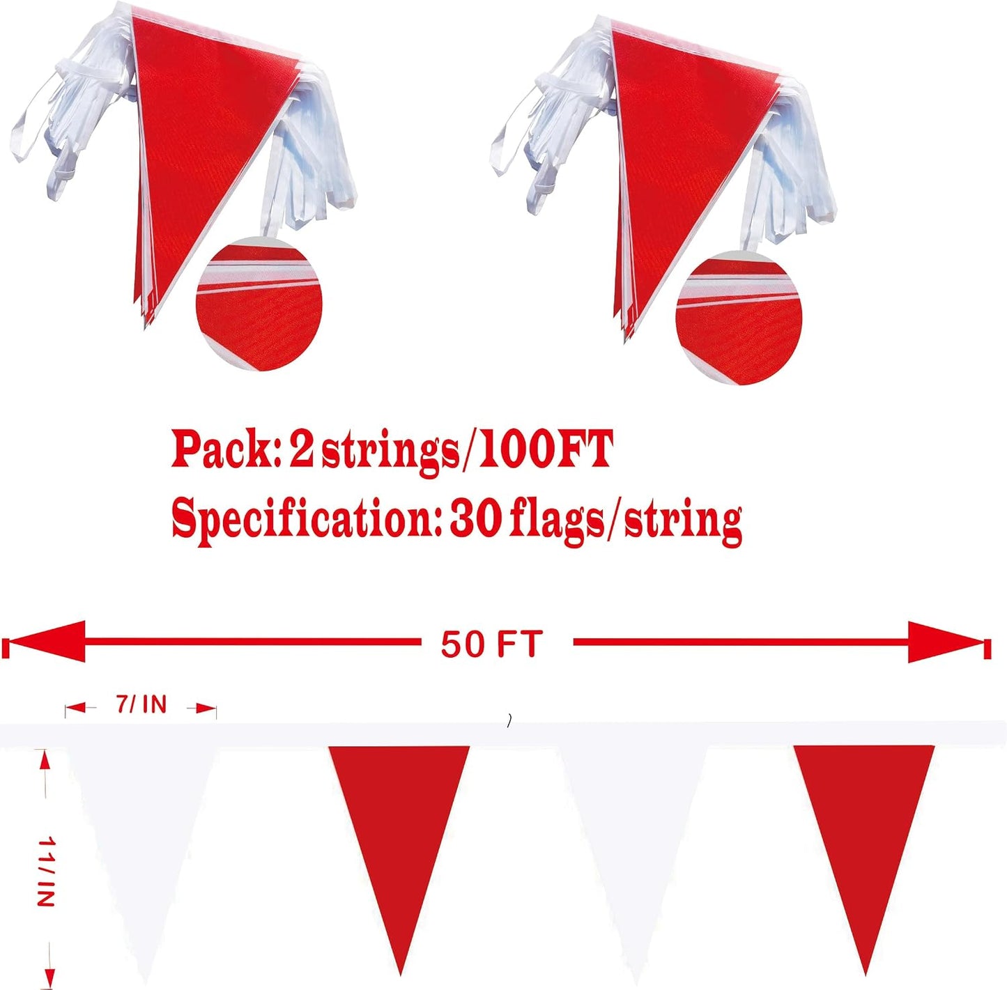Banderín rojo y blanco triangular para fiestas
