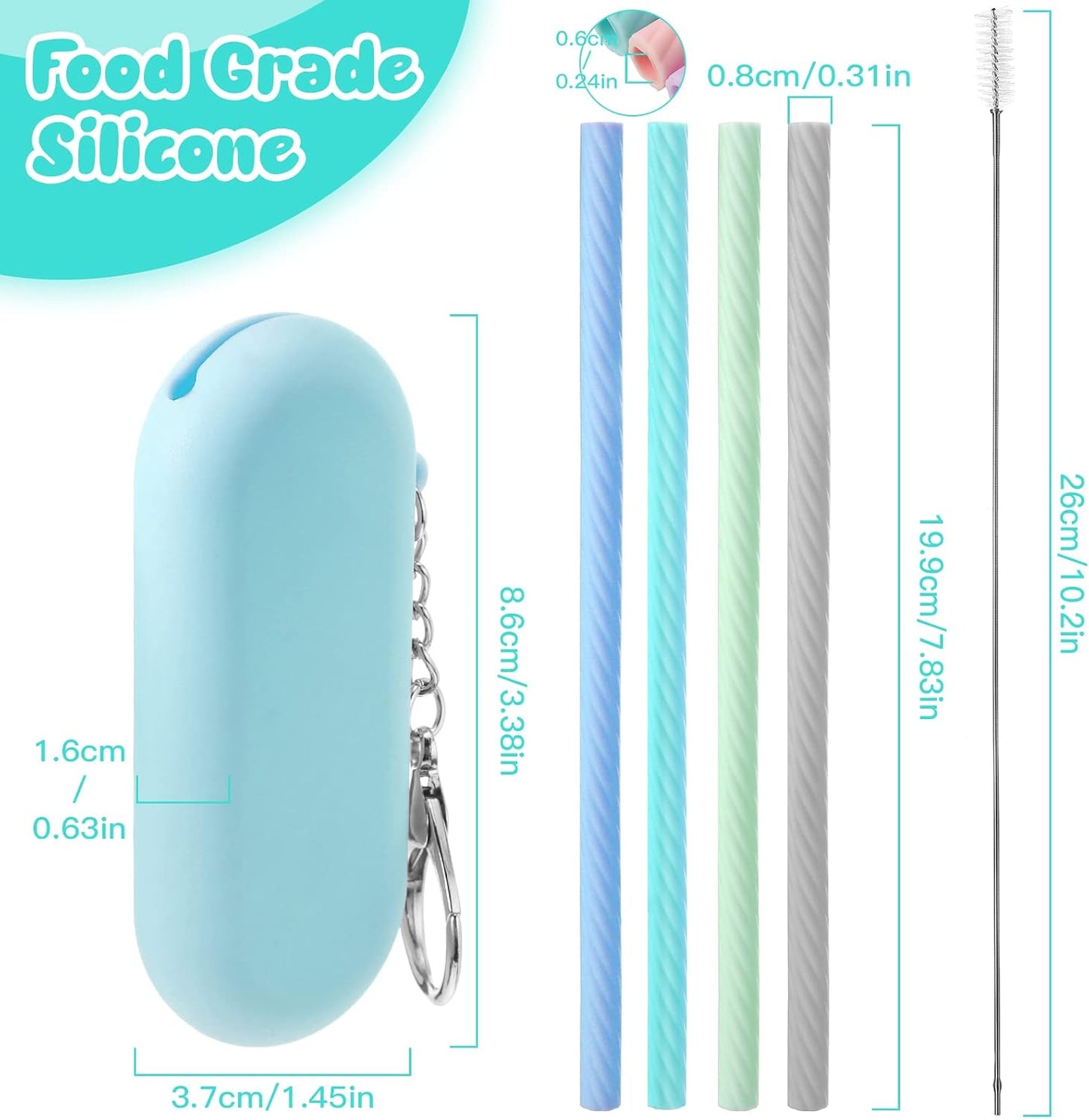 4 Pzas Pajitas Silicona Reutilizables con Estuche