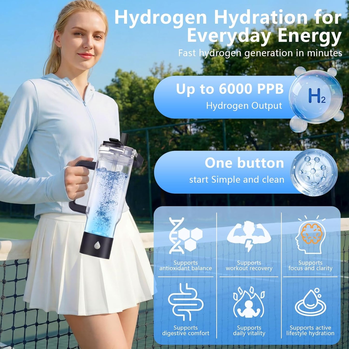 Generador agua hidrógeno 26oz 6000ppb tech-hidrogeno 3min