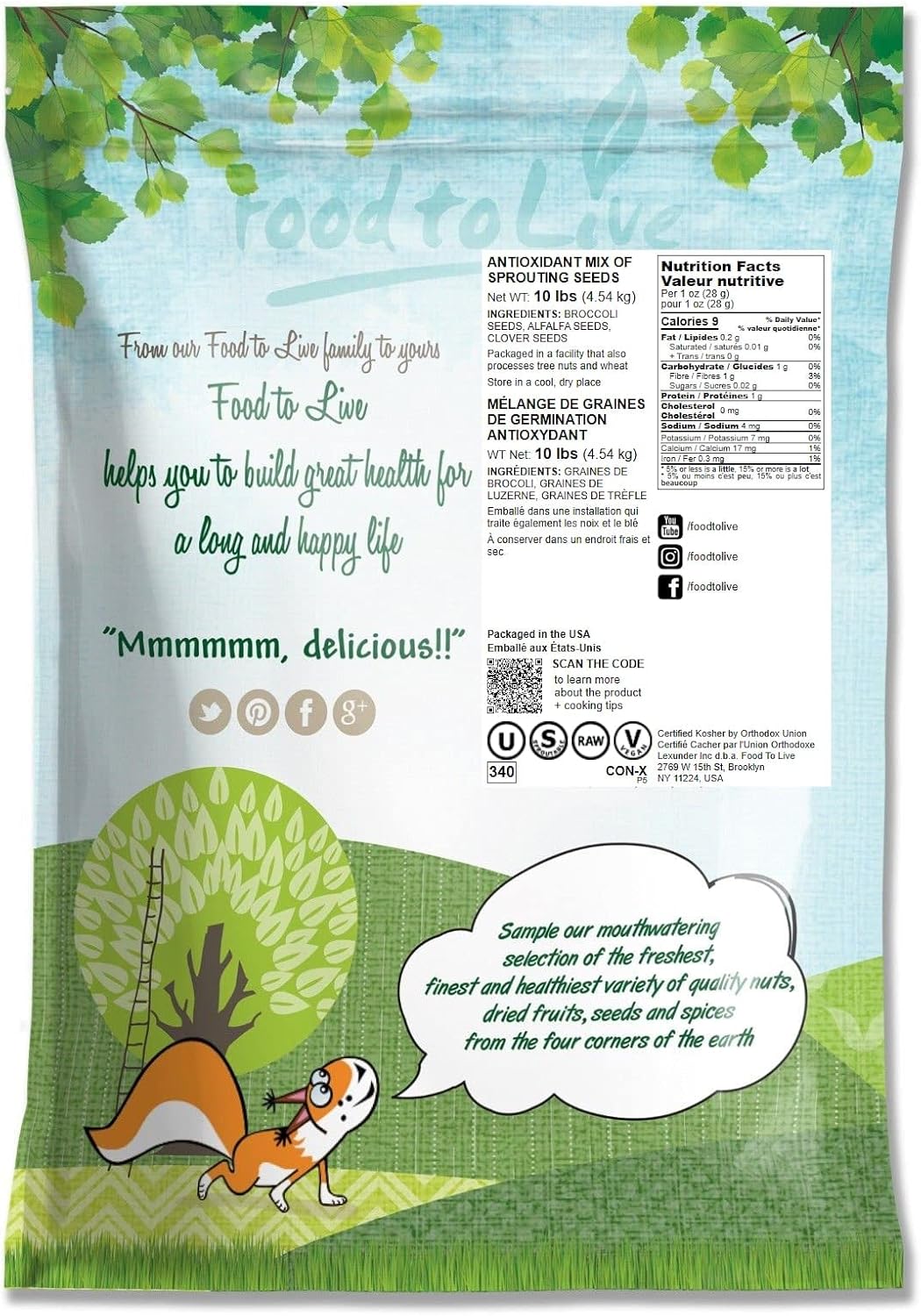 Mezcla antioxidante semillas germinantes 10lb crudo vegano