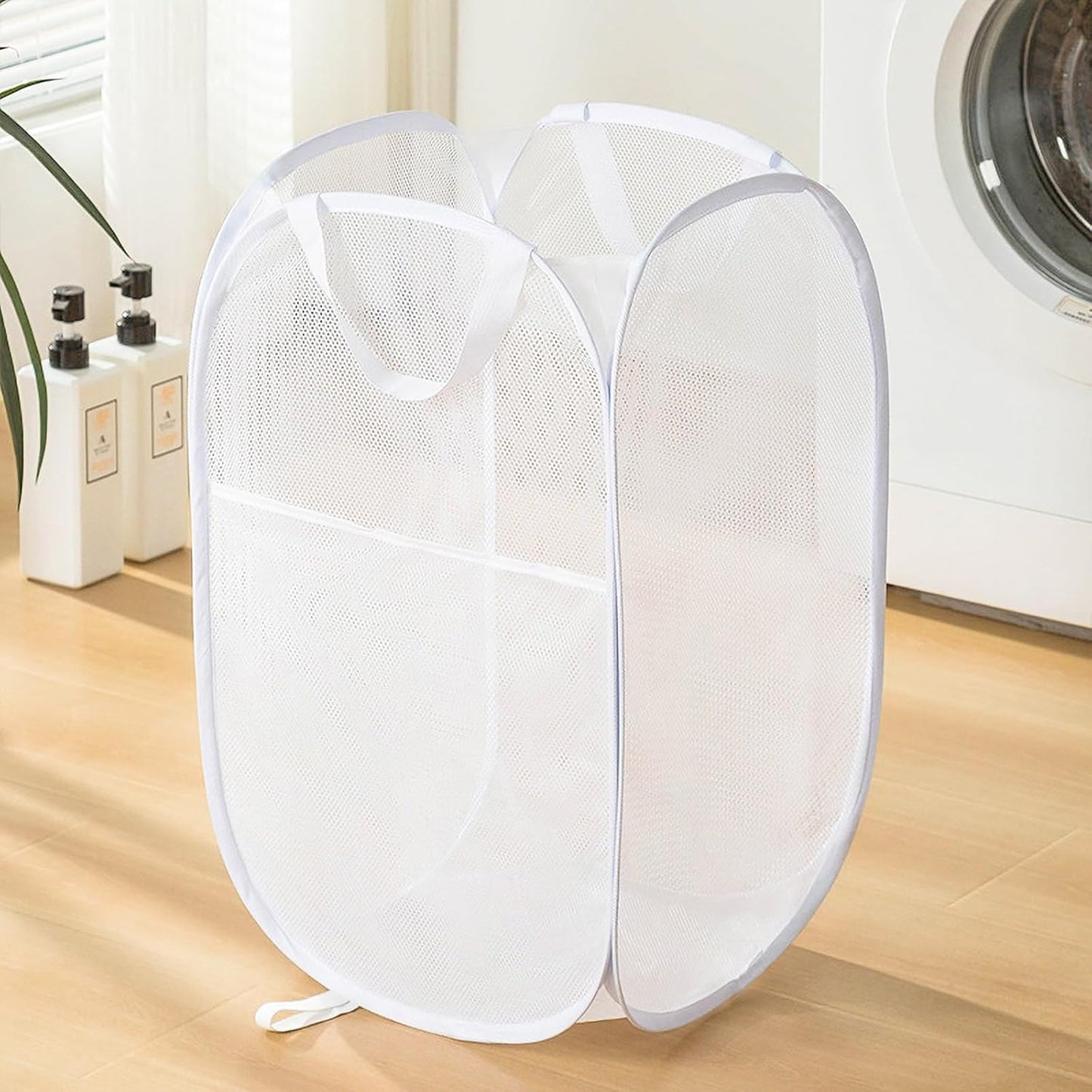 Cesta plegable malla para lavandería uso doméstico 2 blancas