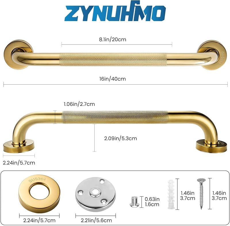 Barra apoyo baño acero inox antiderrap 16" 2 Pzas dorado