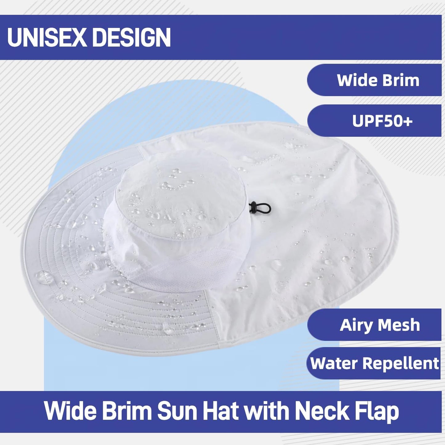 Sombrero sol UPF50 malla ala ancha con solapa cuello