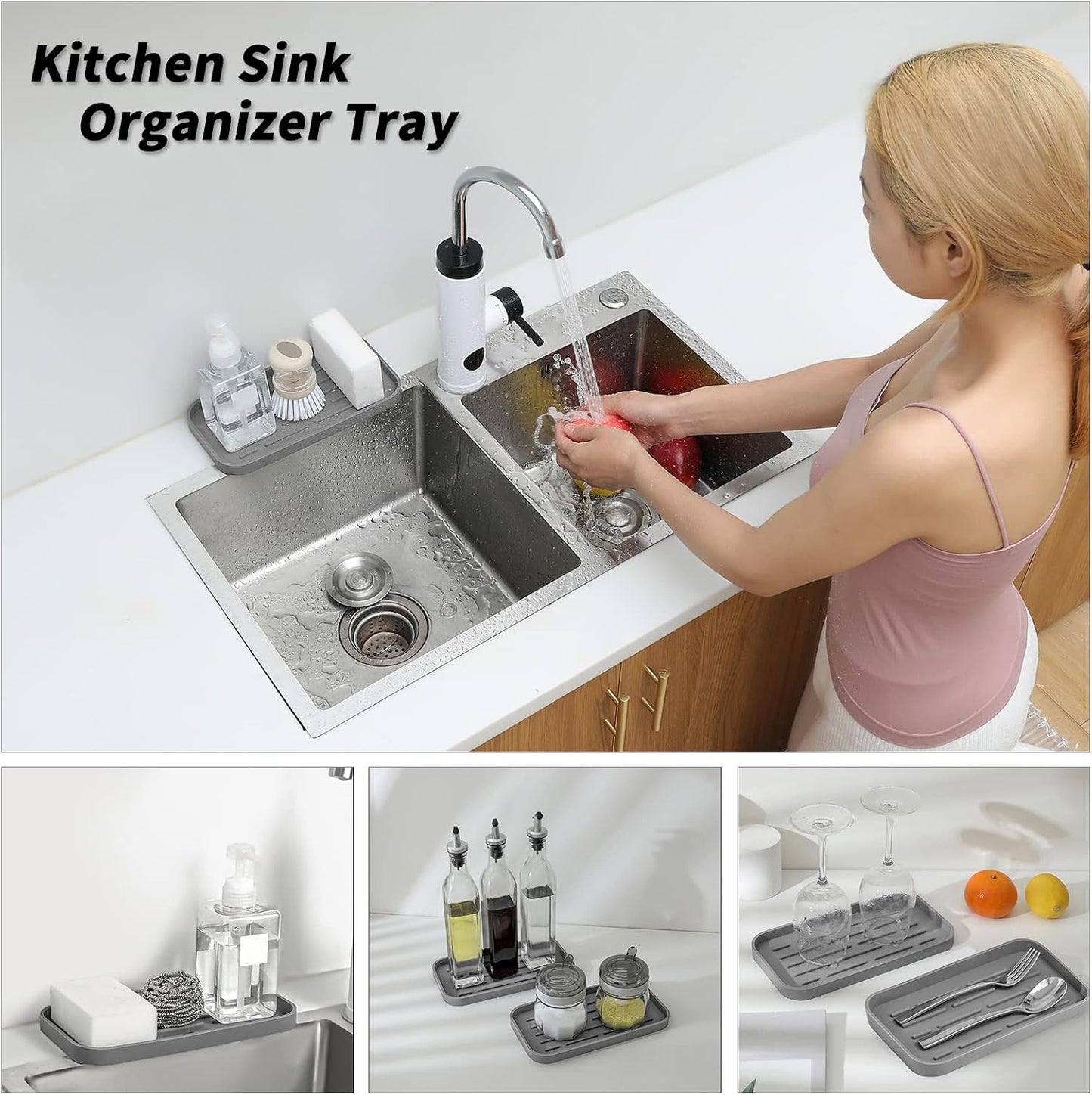 Bandeja organizadora de silicona para fregadero y baño