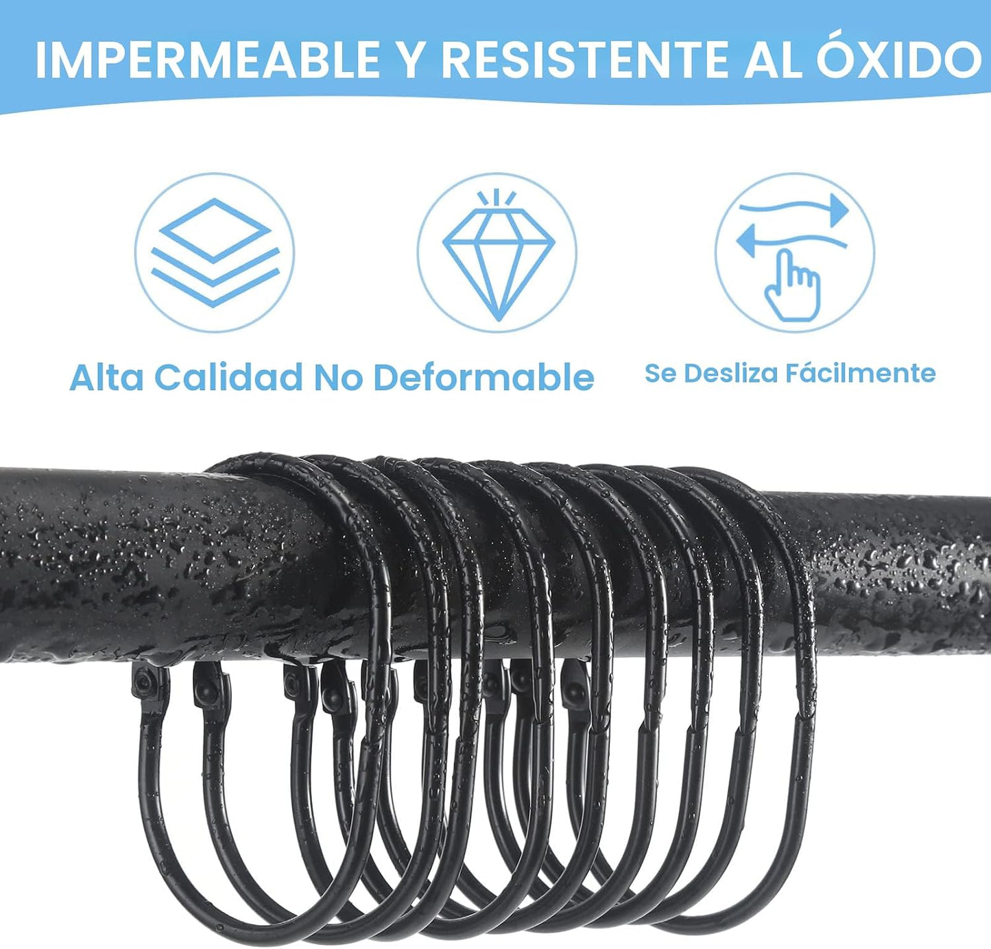 Anillos ducha ovalados metal negro 12 pzas