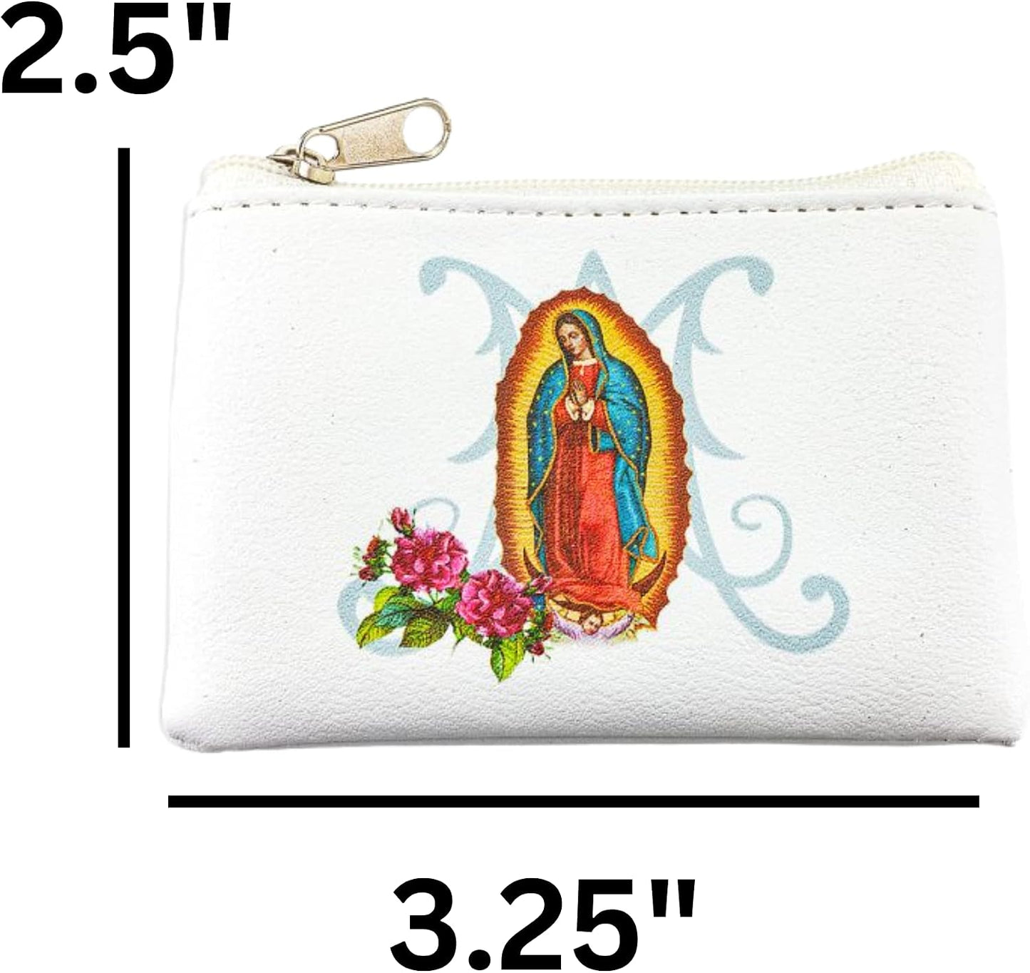 Bolsa rosario cuero sintético blanco cierre cremallera 3.25"