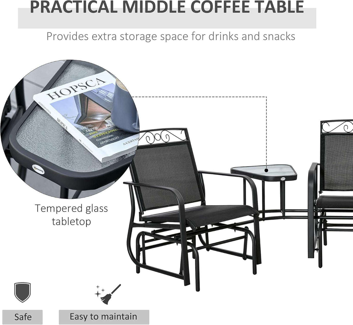 Silla mecedora exterior con mesa 2 plazas funda