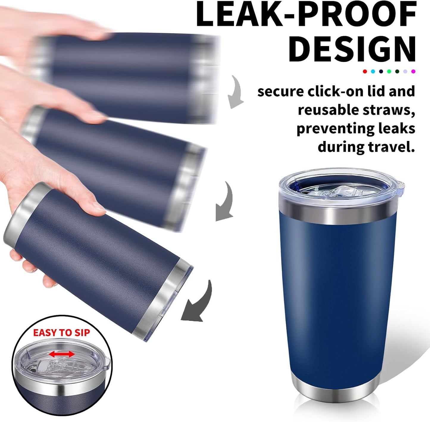 Vaso acero inox 20oz doble pared con tapa y pajita azul oscuro