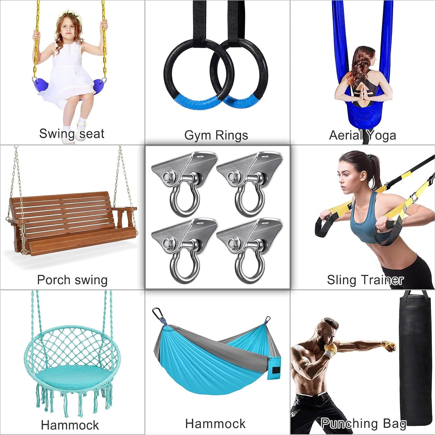 4 Colgadores Giratorios Acero Inox 1000lb para Columpio Yoga