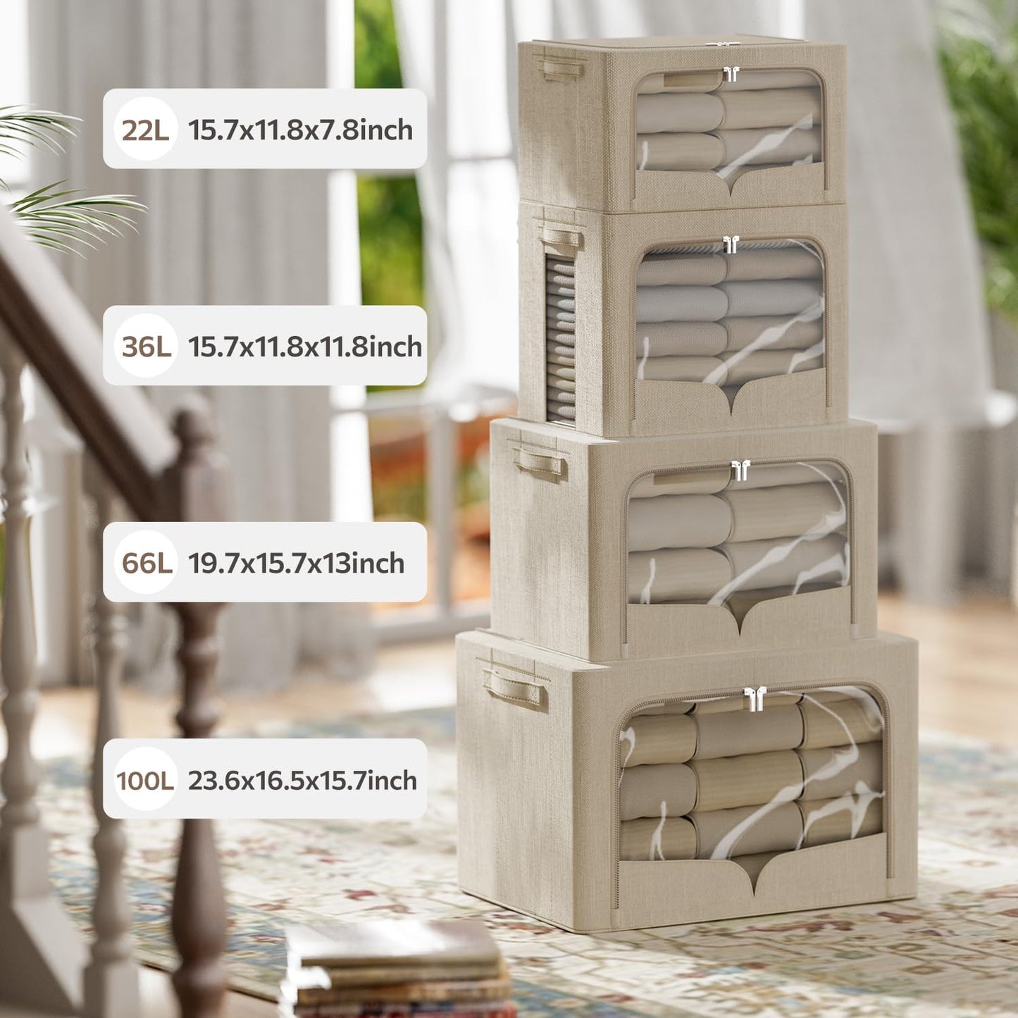 3 Pzas Caja Almacenamiento Ropa Metal Grande con Ventana