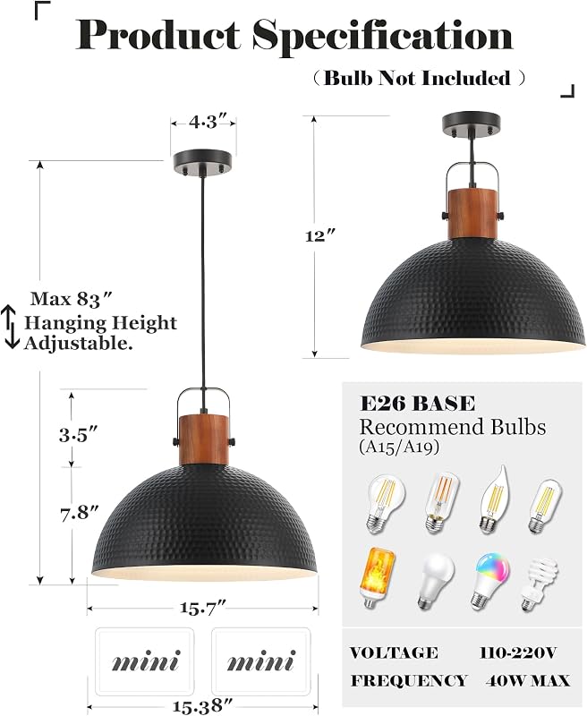 2 Pzas Accesorios Lámpara Colgante Madera 16pulg