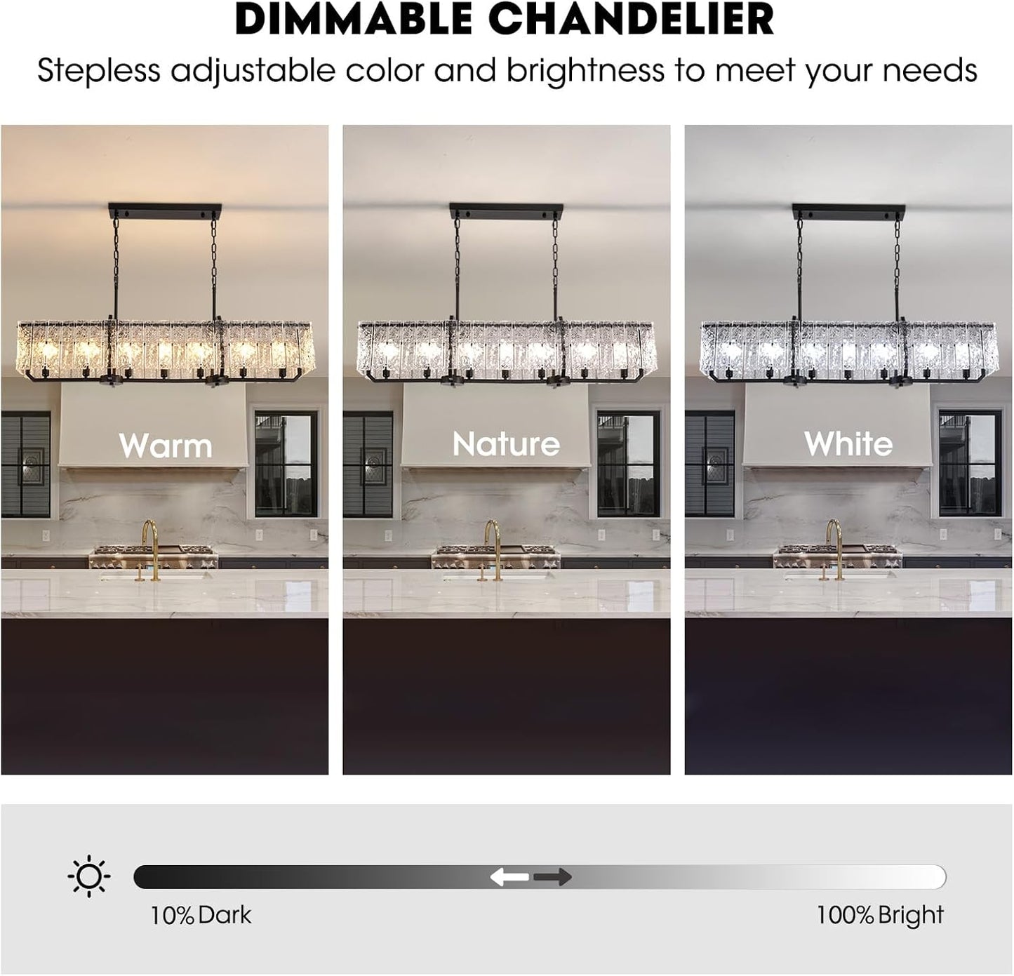 Candelabro rectangular cristal negro 47pulg para isla cocina