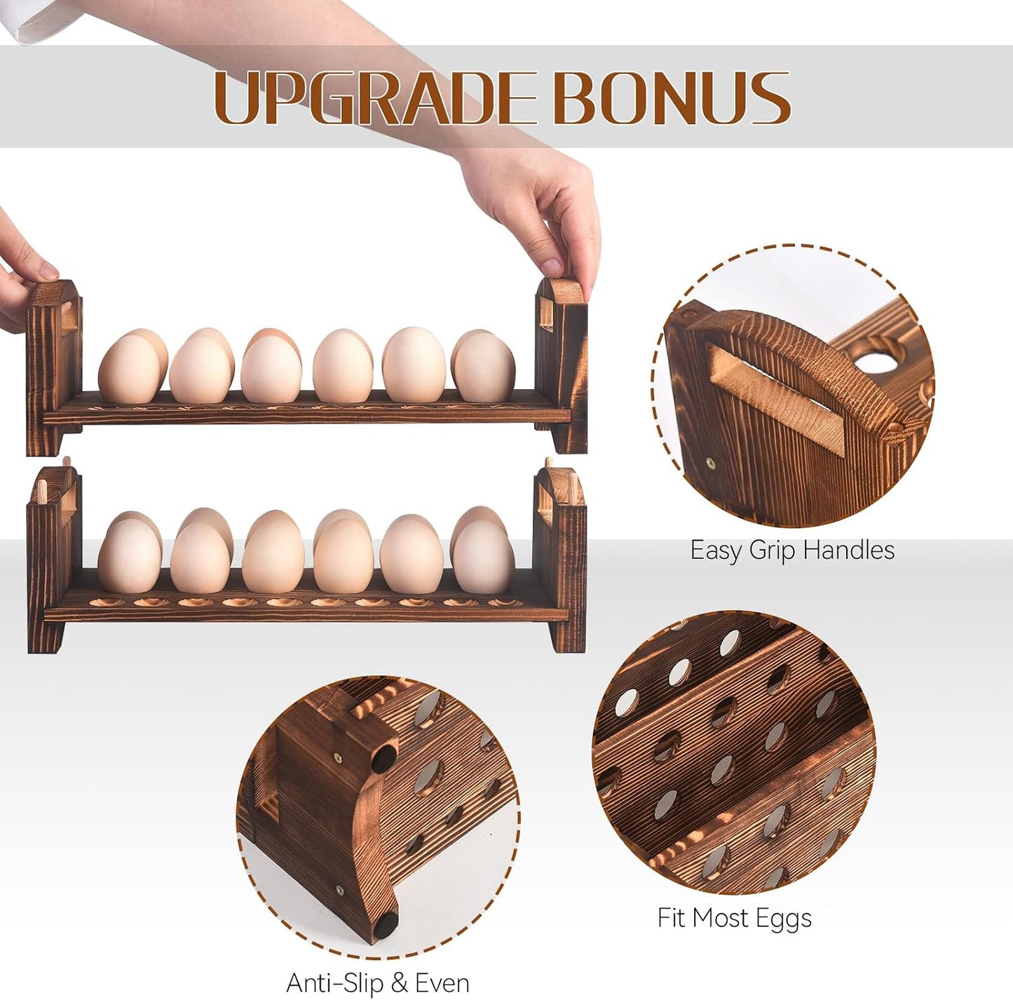 Soporte madera huevos 3 capas apilable encimera clasificador