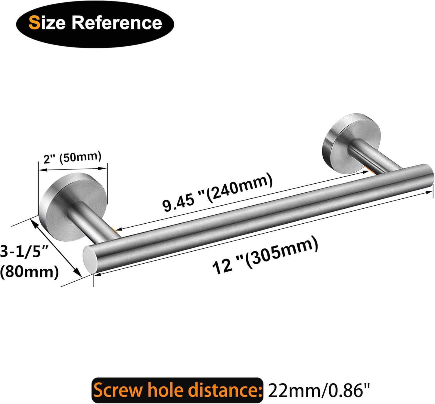 Barra toalla acero inox SUS304 redonda pared baño cocina