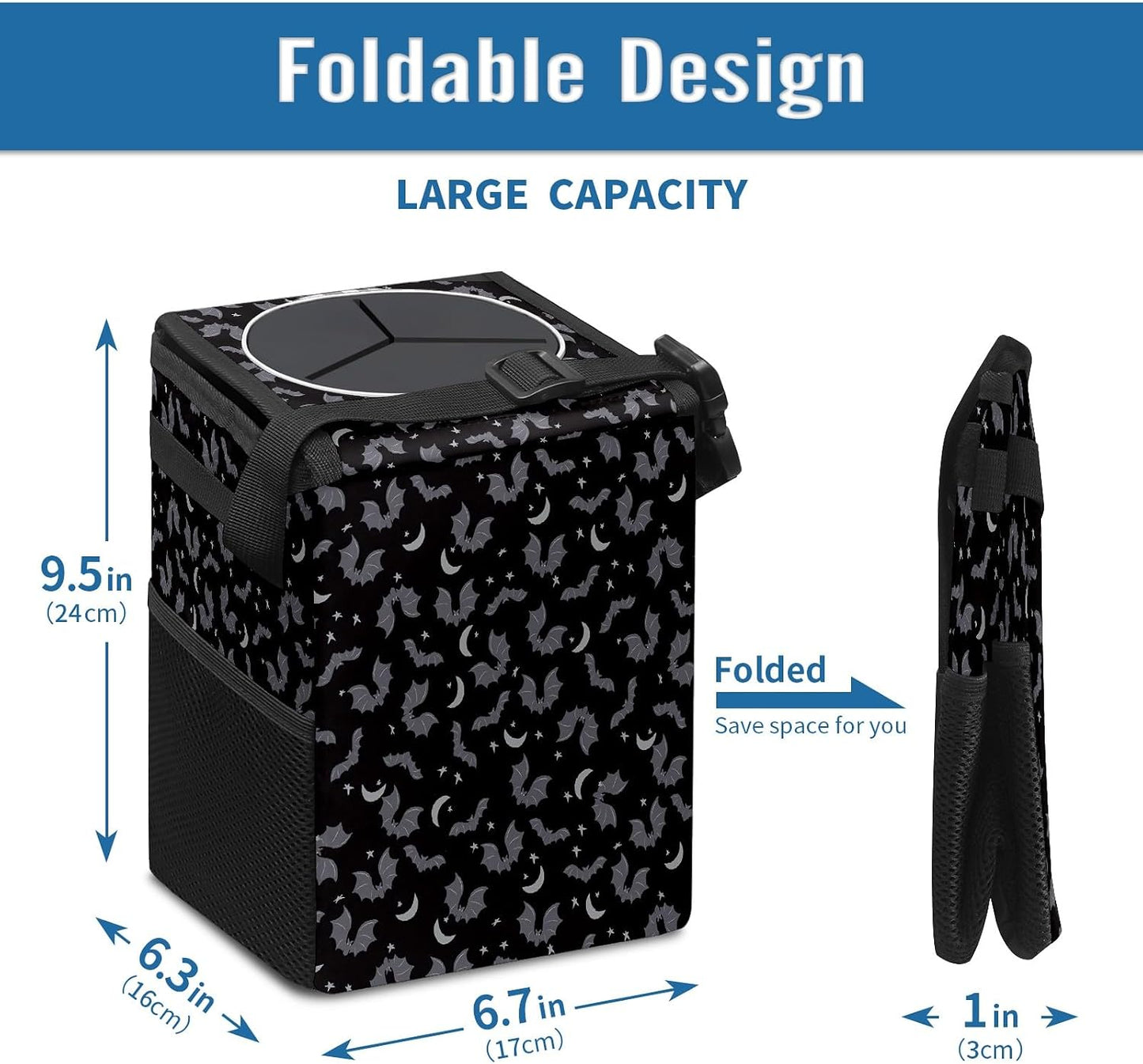 Bote basura auto tapa plegable negro gris reutiliz.