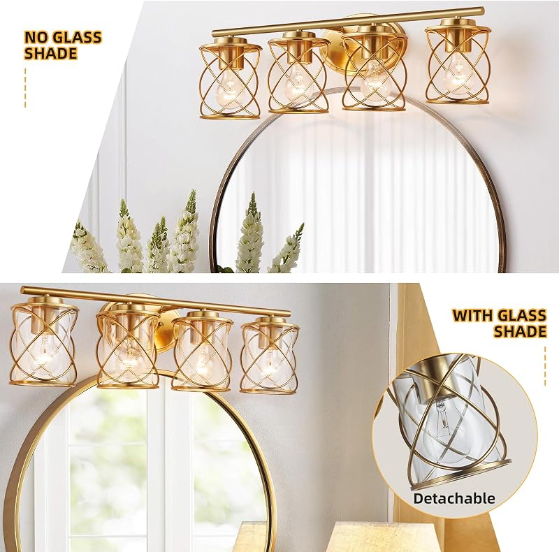 Lámpara baño 4 luces oro cepillado pared espejo cocina sala