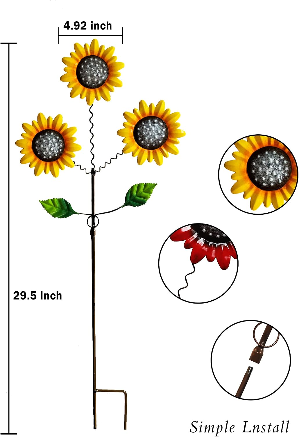 2 Estacas Jardín con Girasoles Metal 29.5" Decoración Patio