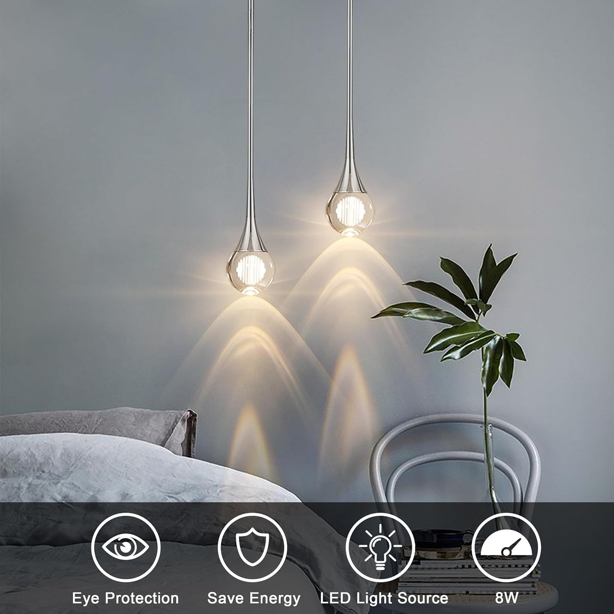 Lámpara colgante cristal 1 luz led 3 colores cocina
