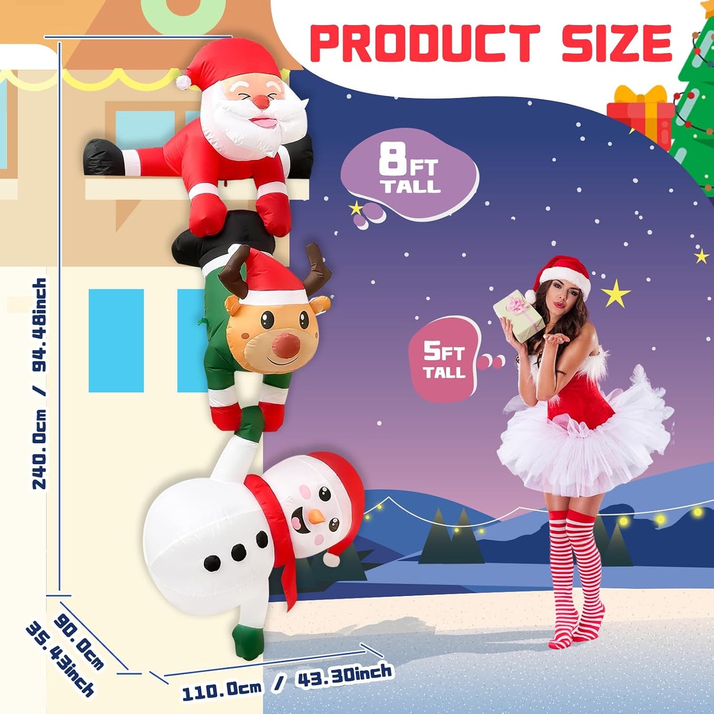 Decoración inflable Papá Noel 8" techo