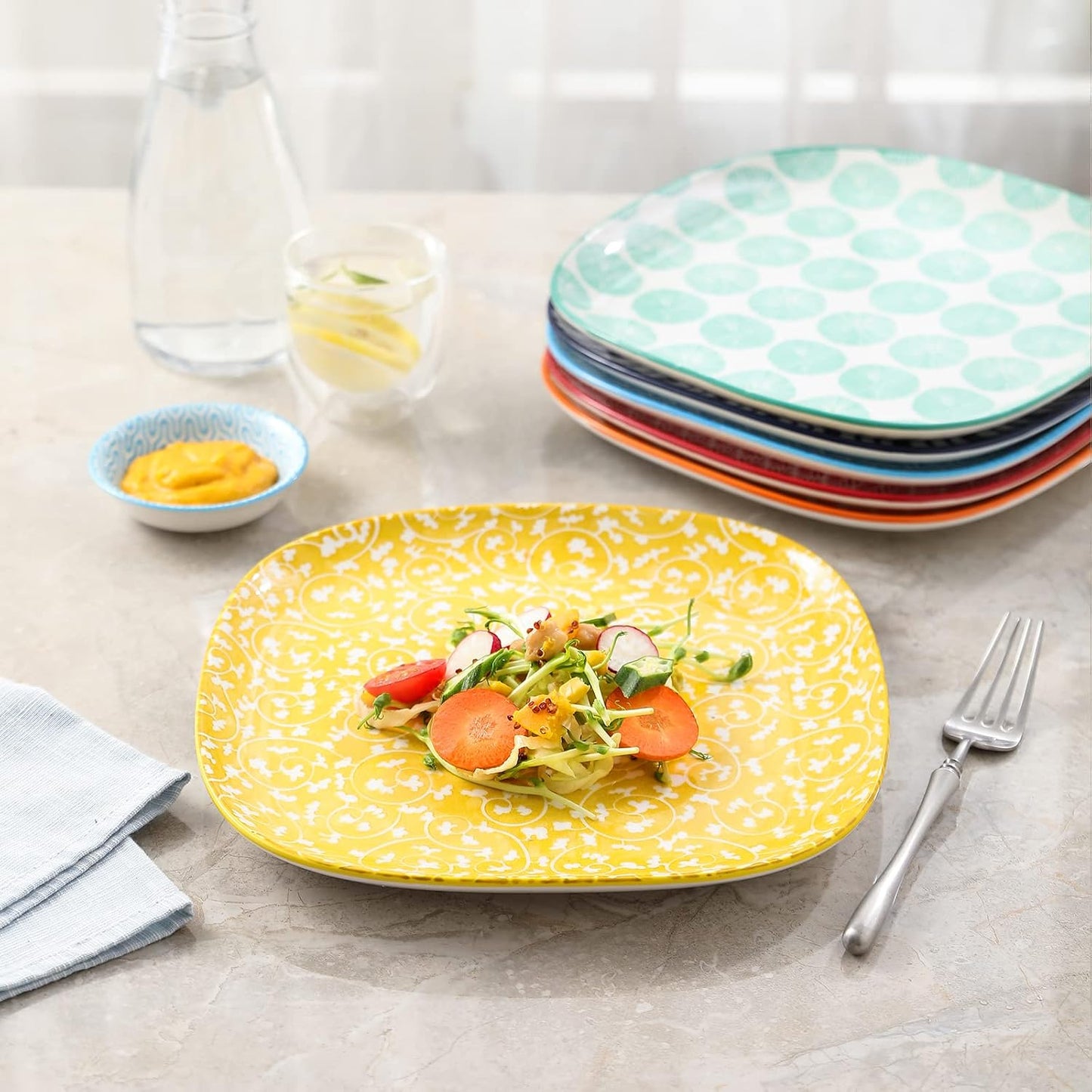 6 Pzas Platos Cuadrados Porcelana 7.6pulg para Postre y Pasta