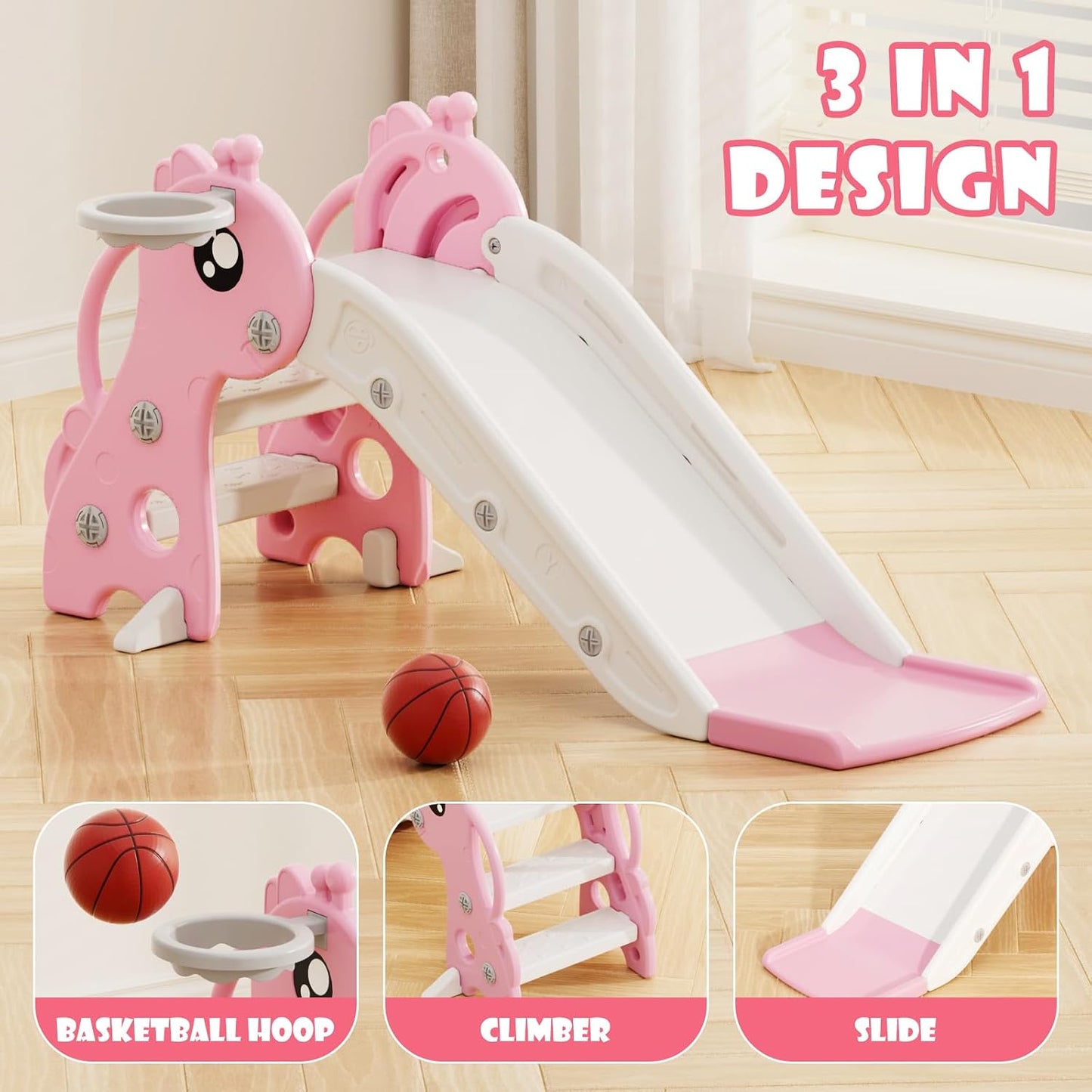 Set escalador tobogán 3en1 para niños 1-3 años color rosa