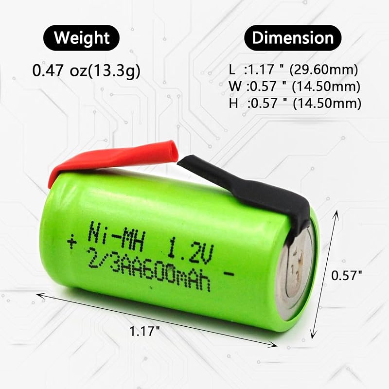 8 Baterías Ni-MH 1.2V 600mAh con pestañas para RC y herramientas