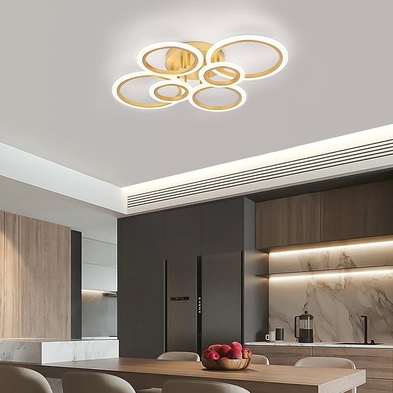 Lámpara LED empotrado 6 anillos dorados sala cocina