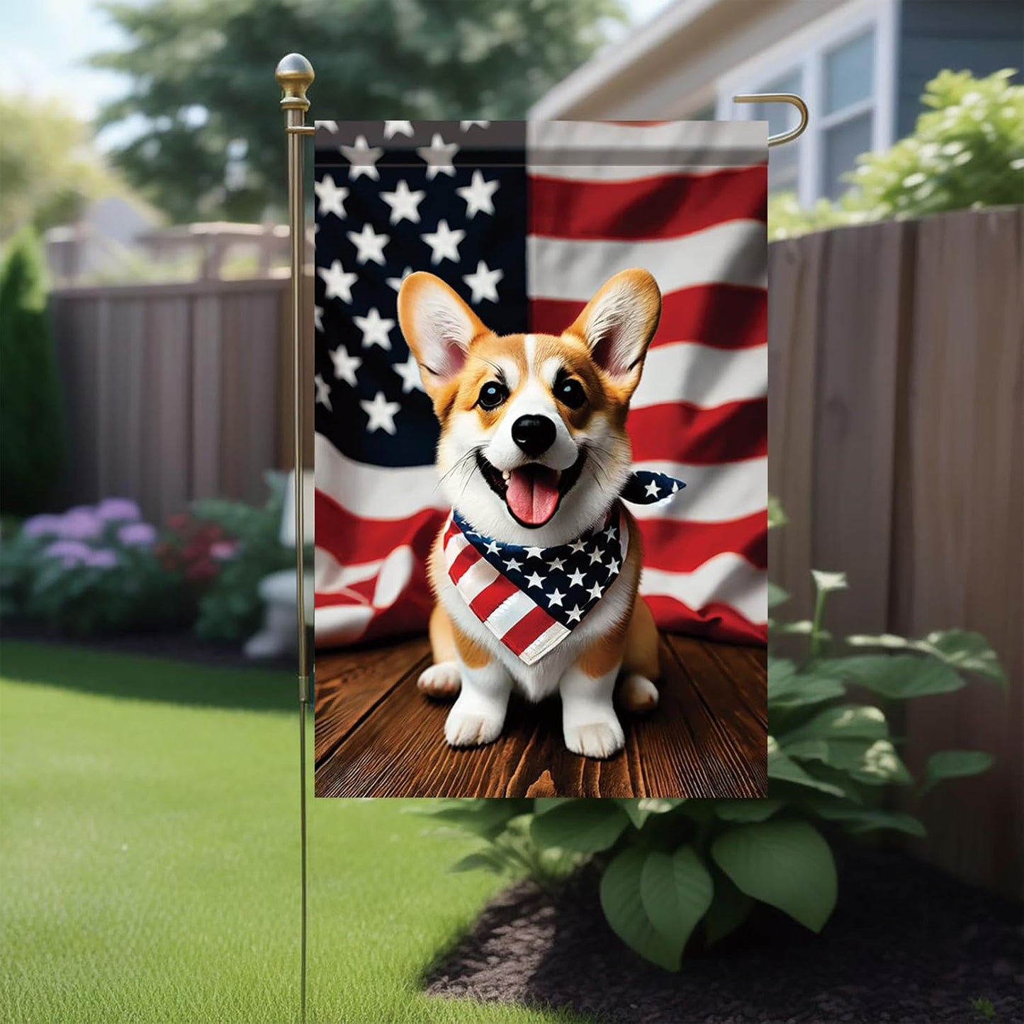 Bandera 4 de Julio Corgi 12x18" exterior